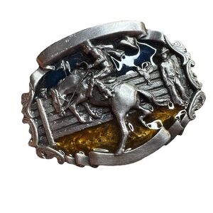 Rodeo Cowboy Belt Buckle - Vintage 1981 Bergamot Brass Works Pewter